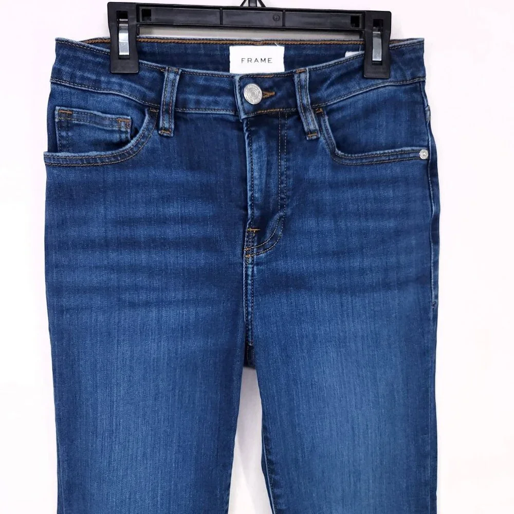 Frame Jeans Le Crop Mini Boot Womens Size 25 Blue Whiskered Cut-off Raw Hem - Picture 3 of 15